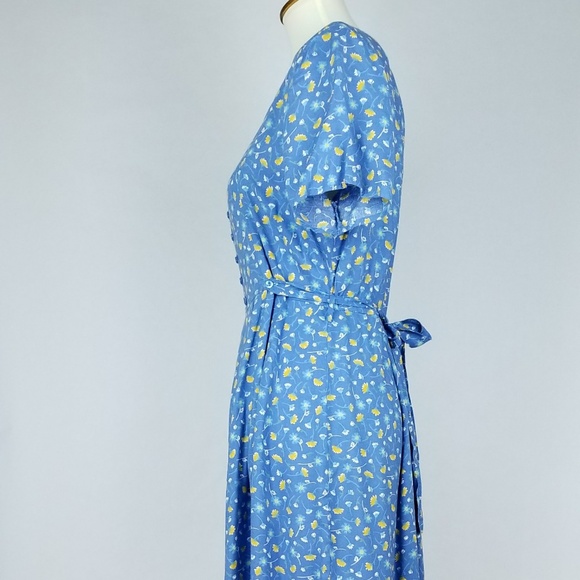 Vintage 90s Daisy Floral Maxi Dress Blue Grunge - Picture 4 of 8